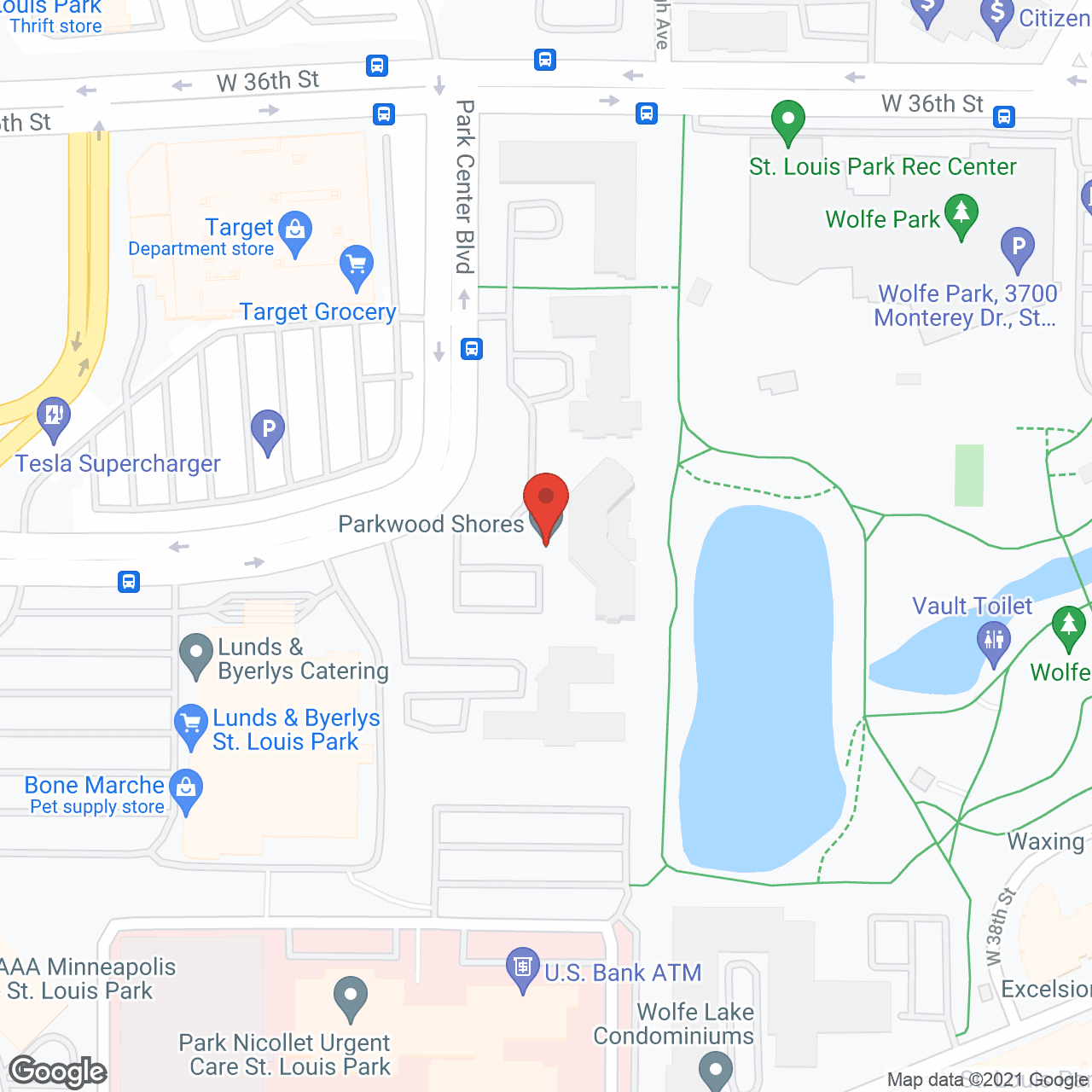 Map of the neighborhood around Parkshore Senior Campus