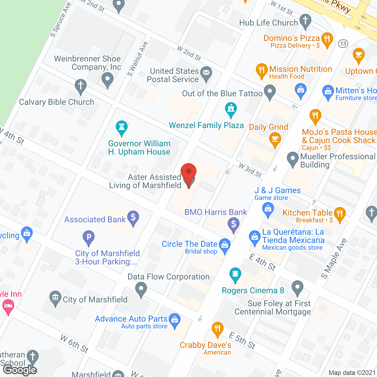 Map of the neighborhood around Aster Retirement Community of Marshfield