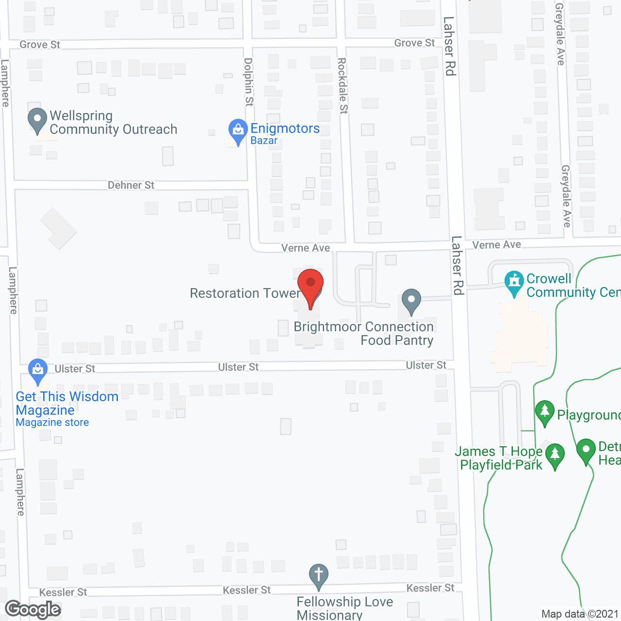 Map of the neighborhood around Restoration Tower
