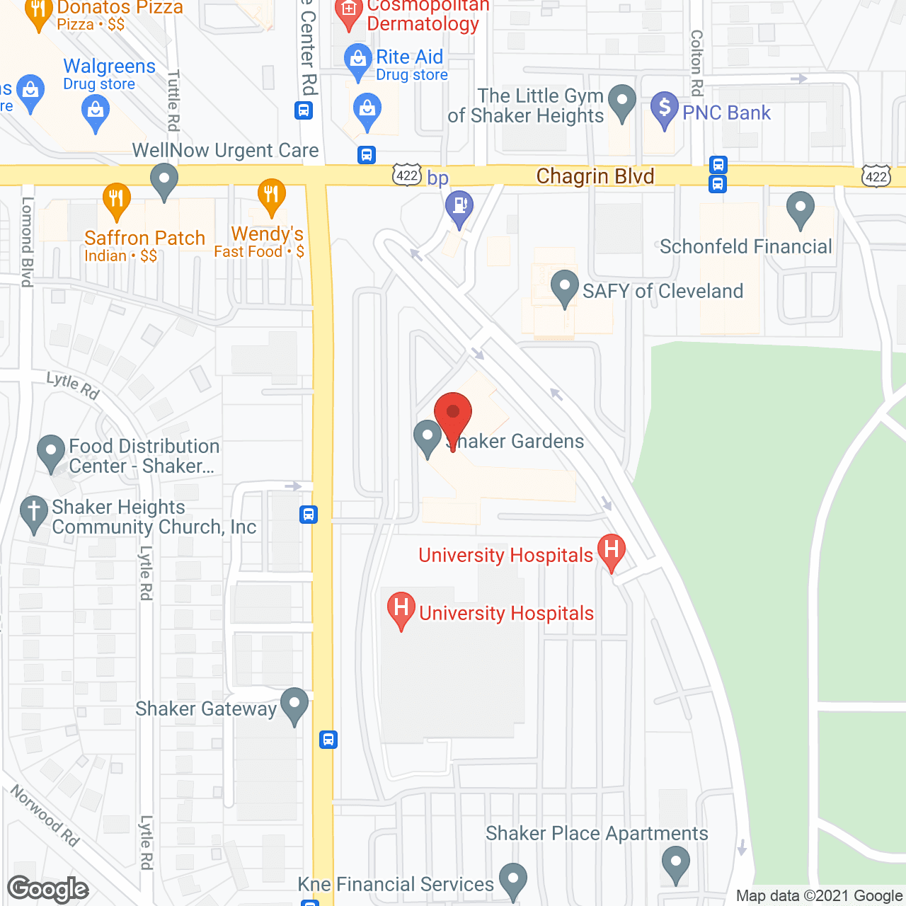 Map of the neighborhood around Shaker Gardens