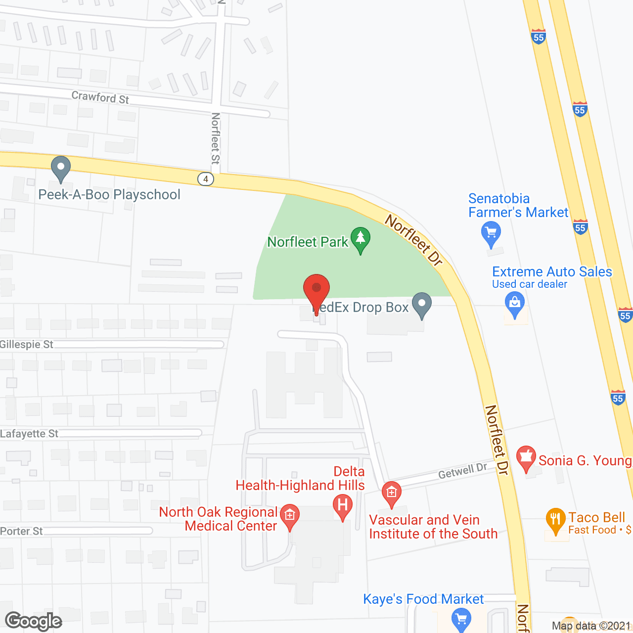 Map of the neighborhood around Senatobia Healthcare & Rehab