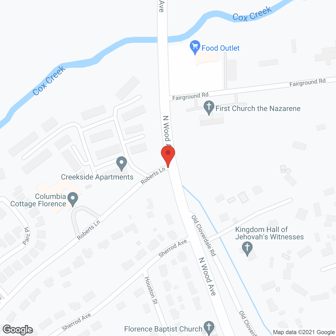 Map of the neighborhood around Columbia Cottage