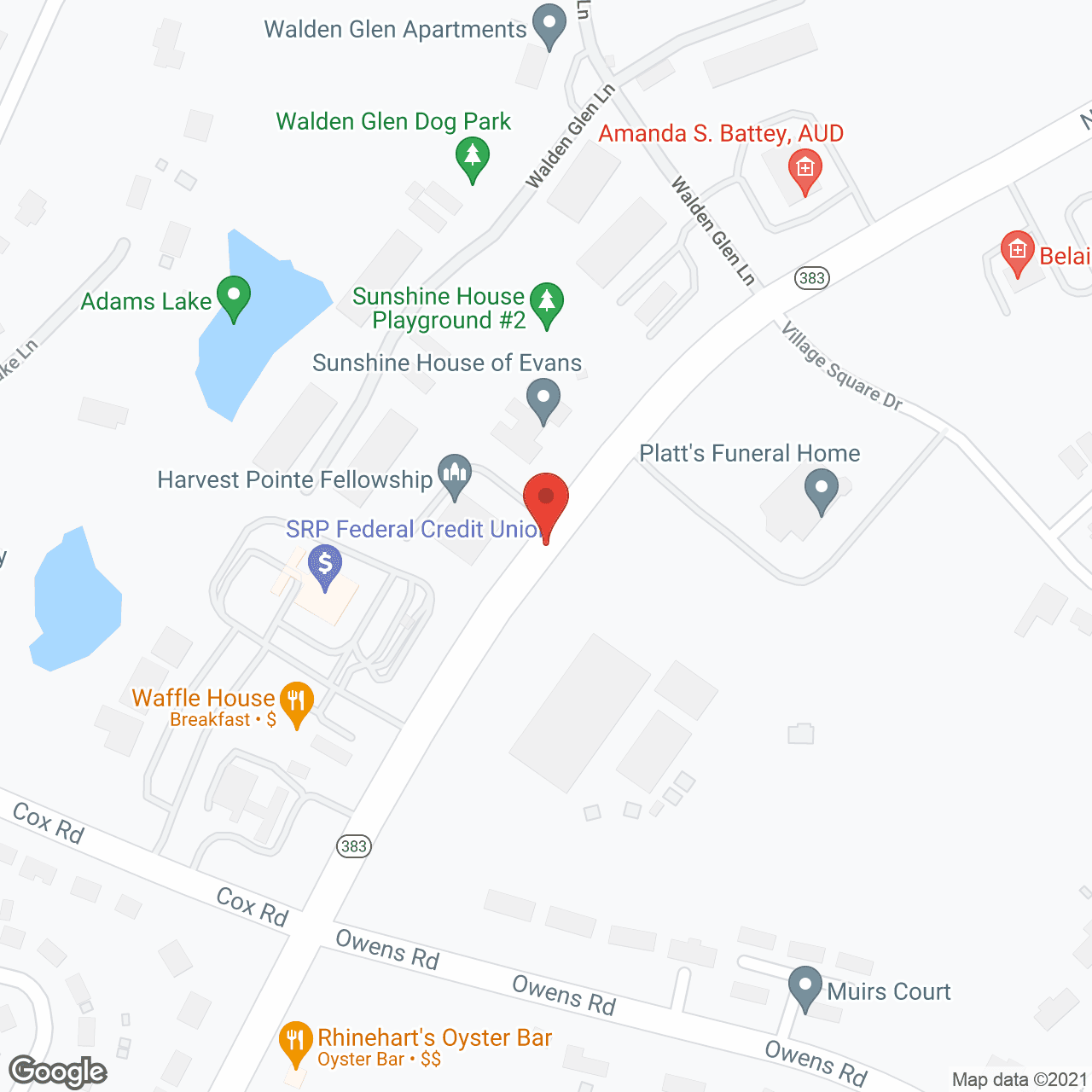 Map of the neighborhood around Oaks at Evans