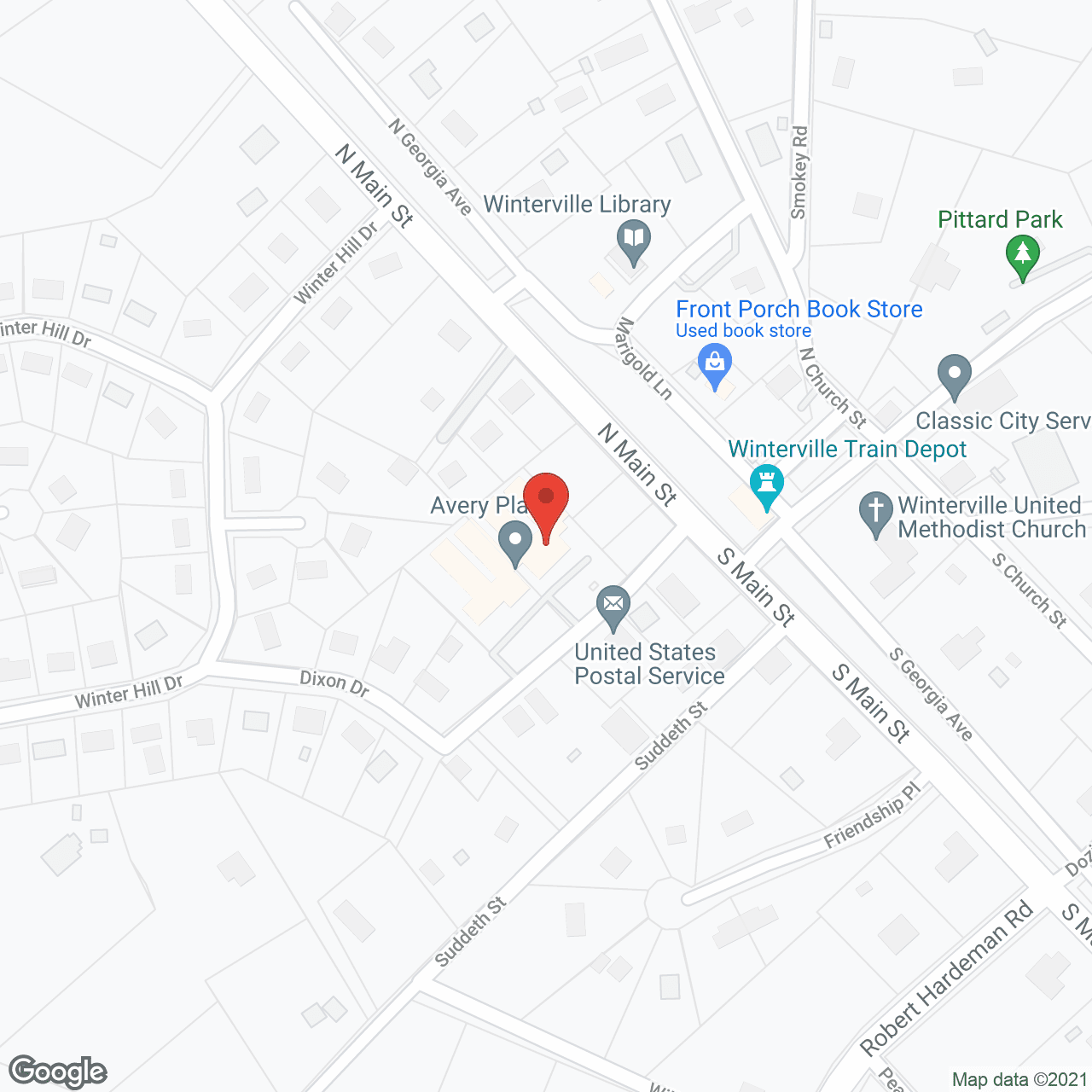 Map of the neighborhood around Avery Village
