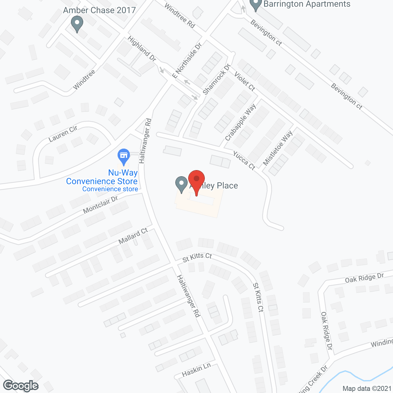 Map of the neighborhood around Ashley Square