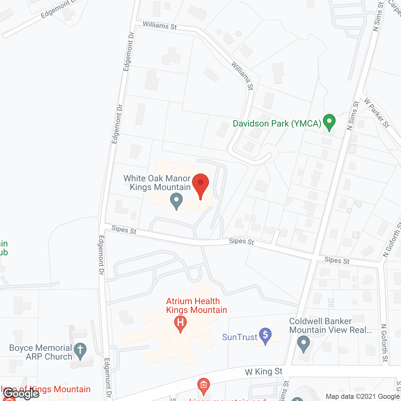 Map of the neighborhood around White Oak of Kings Mountain