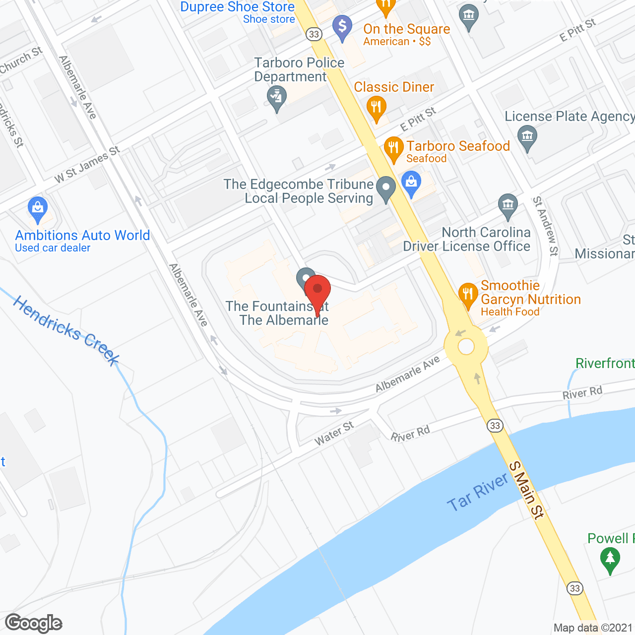 Map of the neighborhood around The Fountains at The Albemarle