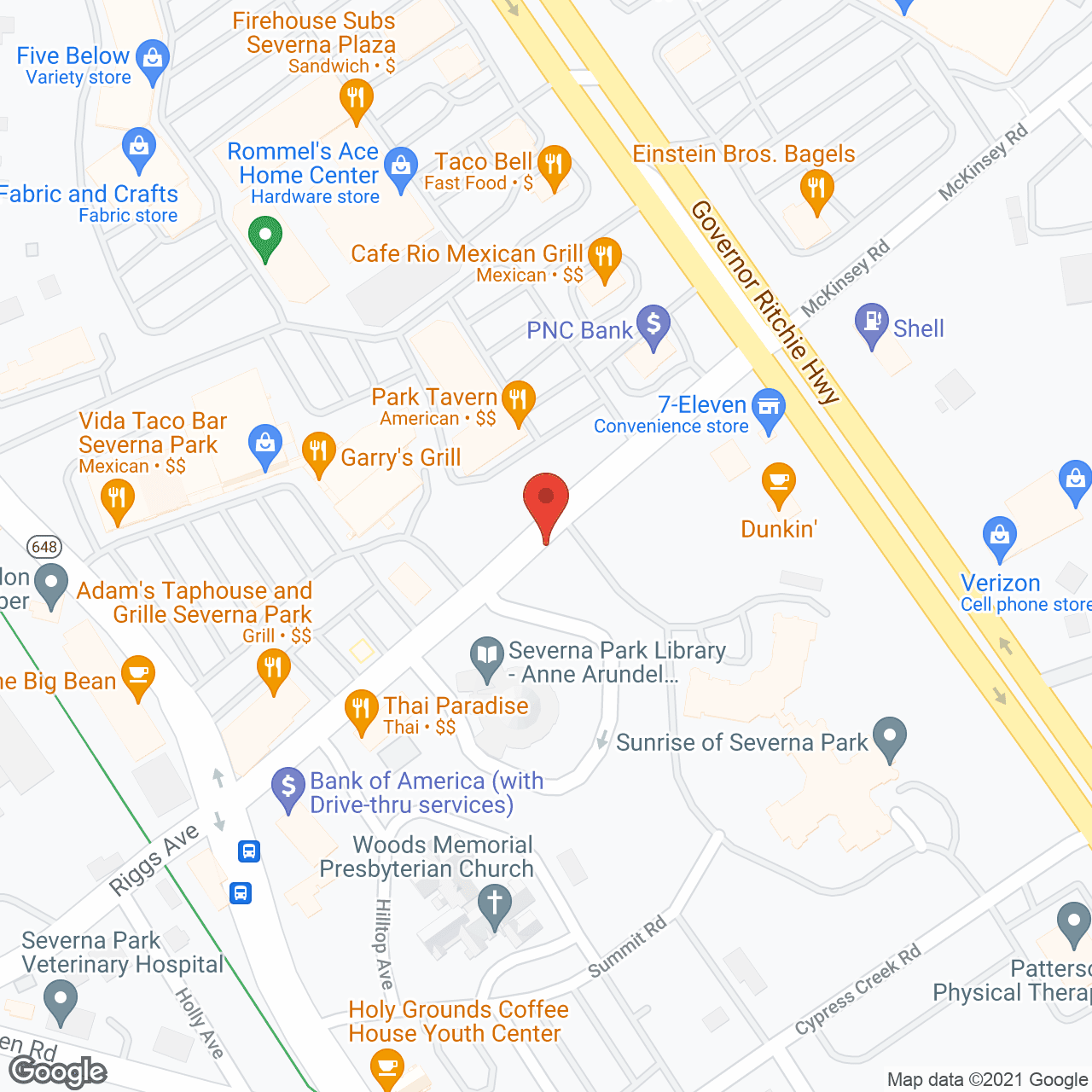 Map of the neighborhood around Sunrise of Severna Park