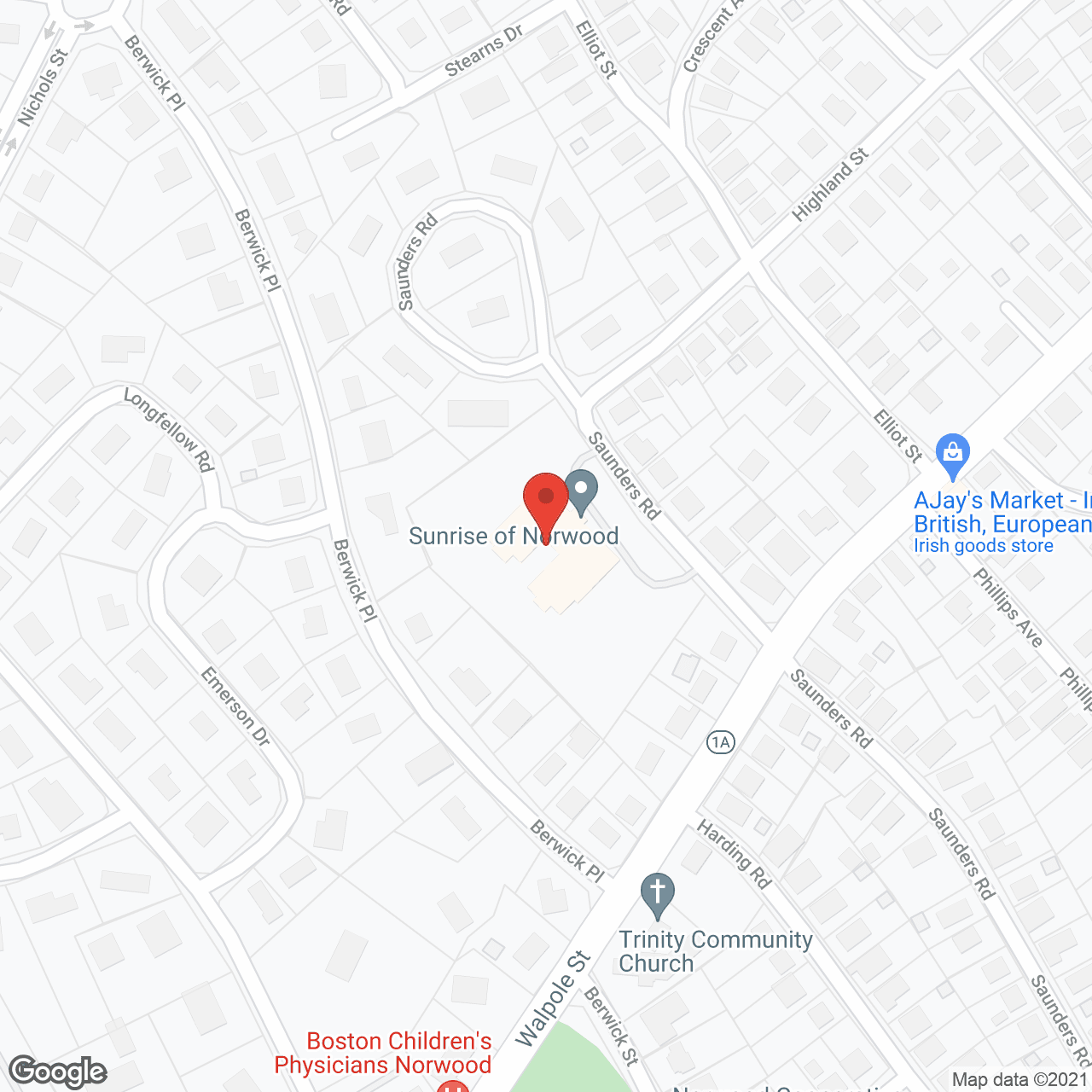 Map of the neighborhood around Sunrise of Norwood