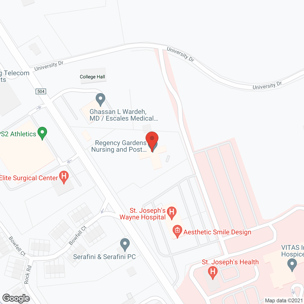 Map of the neighborhood around Excelcare at Wayne