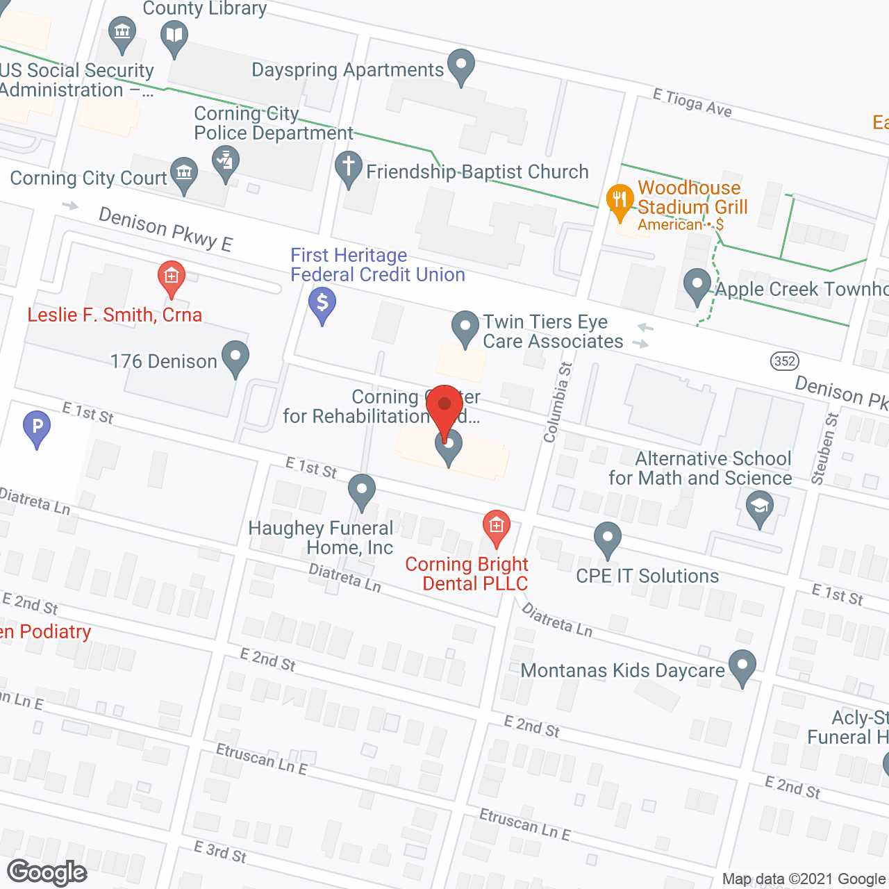 Map of the neighborhood around Corning Center for Rehabilitation and Nursing