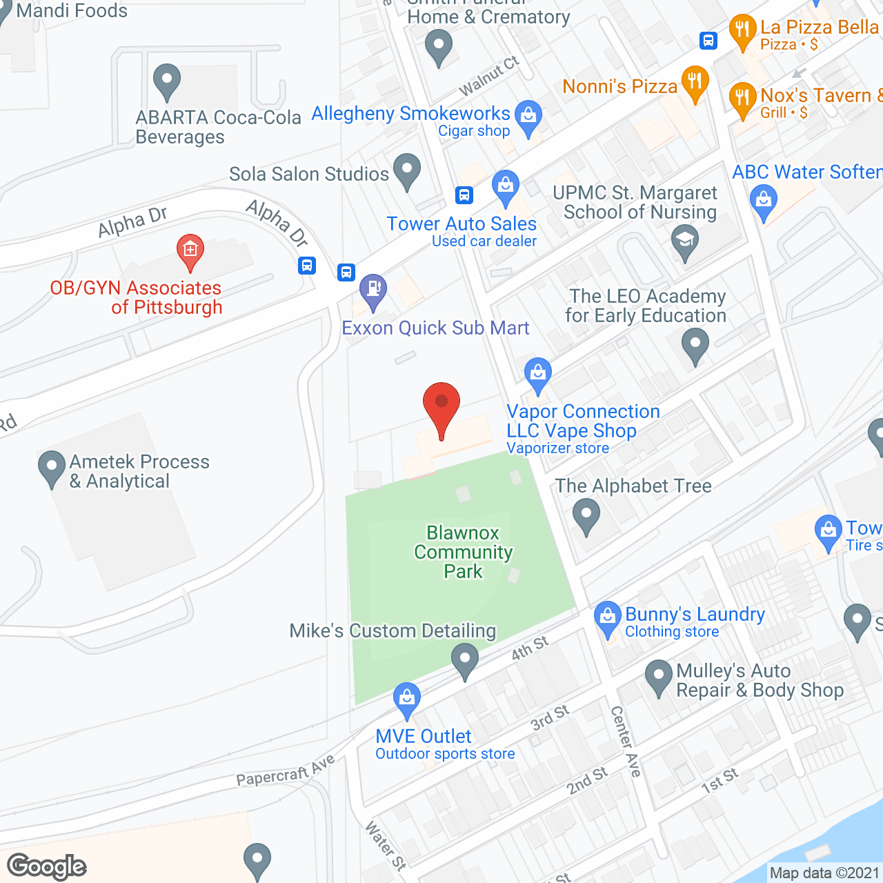 Map of the neighborhood around Blawnox Manor