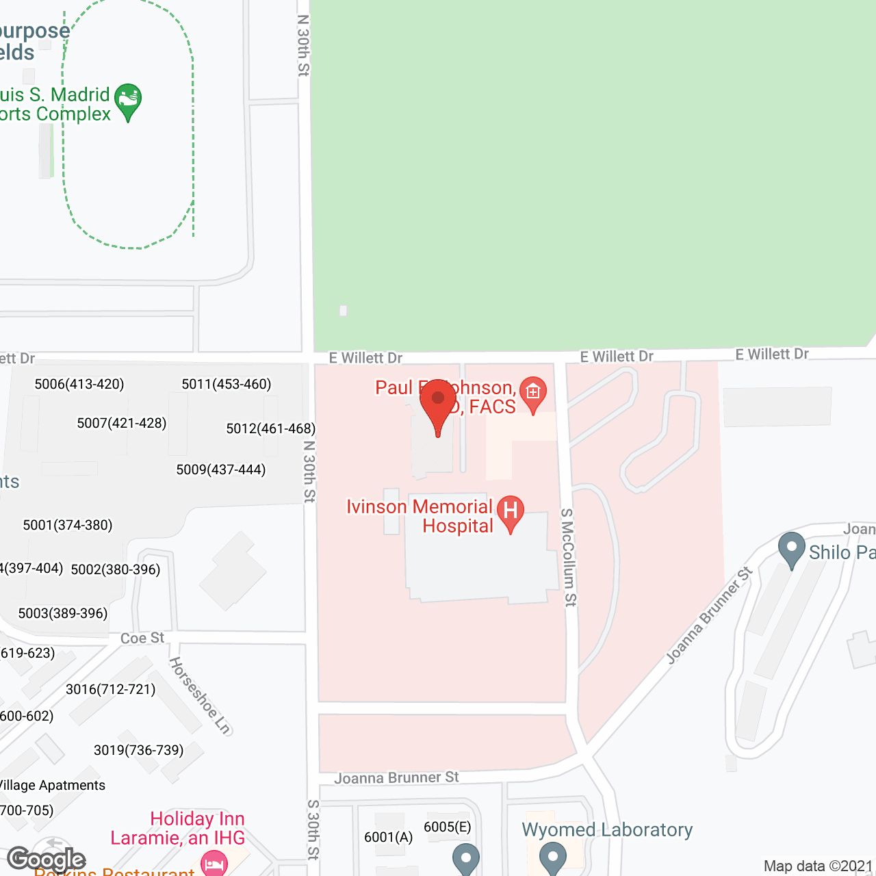 Map of the neighborhood around Ivinson Memorial Hospital Extended Care