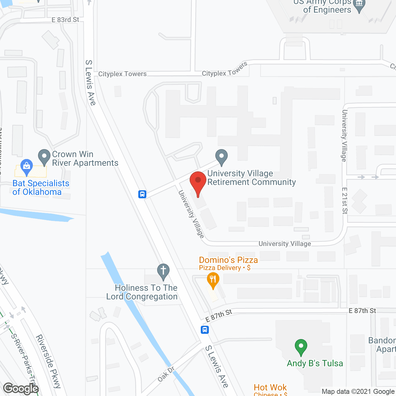 Map of the neighborhood around University Village Retirement Community