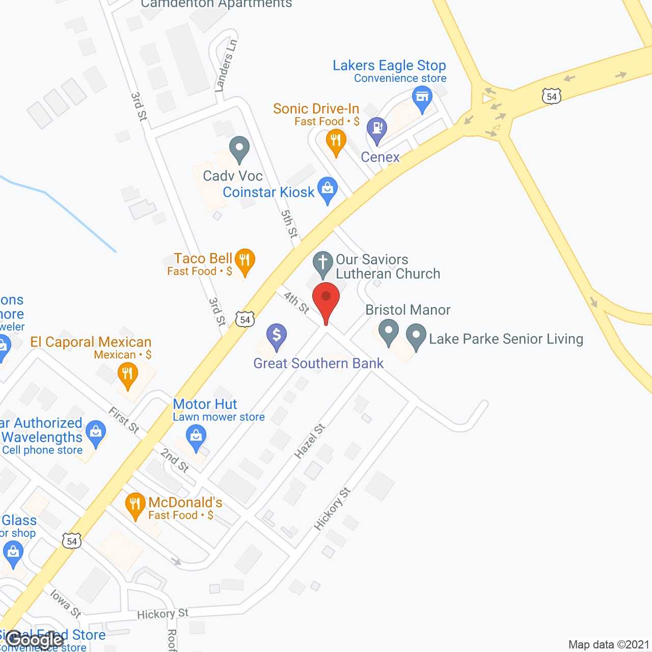 Map of the neighborhood around Bristol Manor of Camdenton