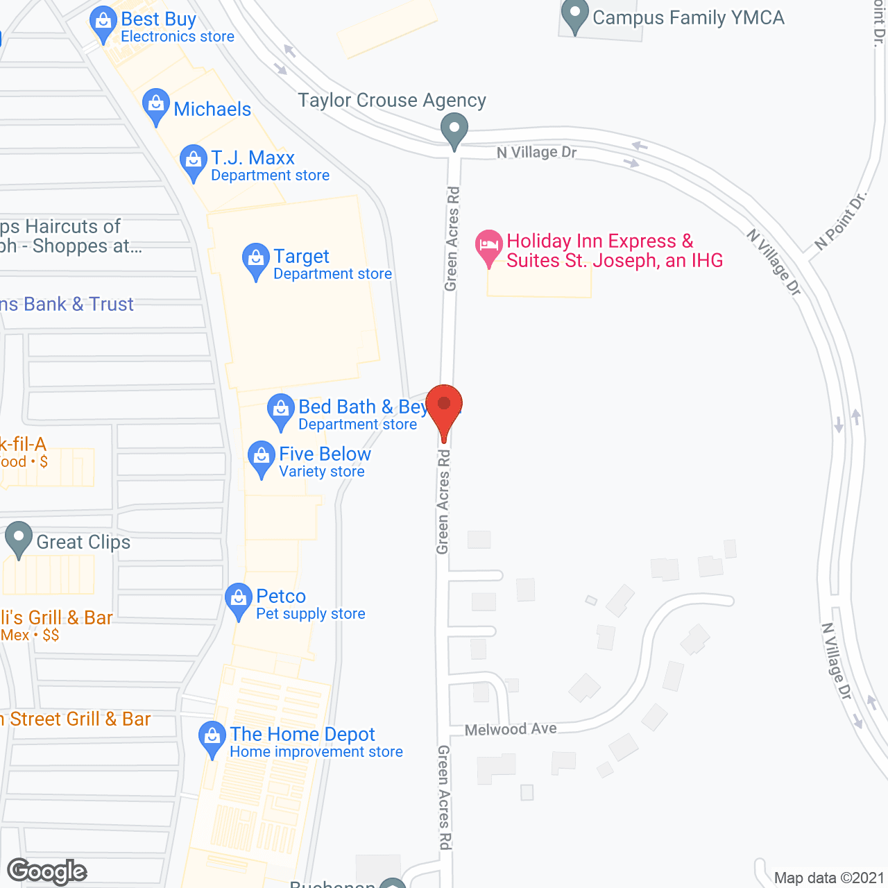 Map of the neighborhood around Green Acres