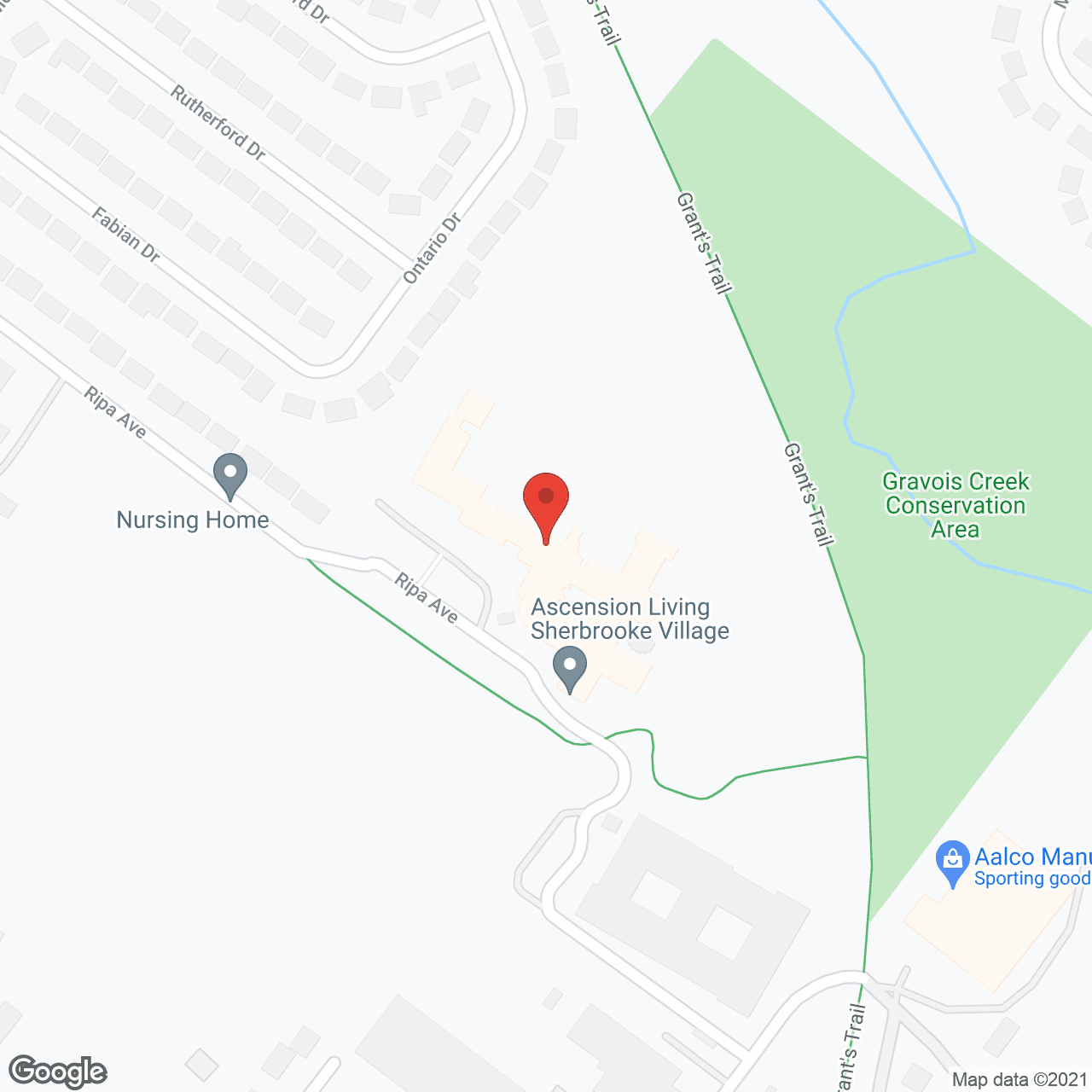 Map of the neighborhood around Ascension Living Sherbrooke Village
