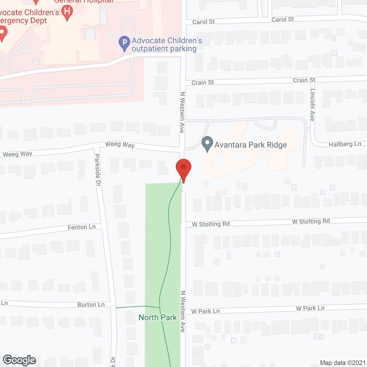 Map of the neighborhood around Avantara of Park Ridge