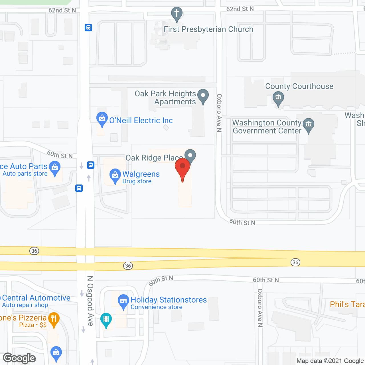 Map of the neighborhood around Oak Ridge Place