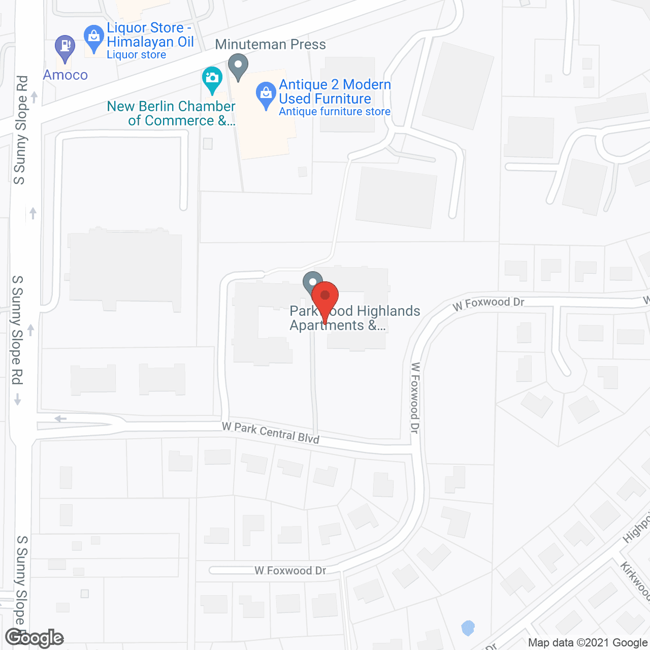 Map of the neighborhood around Parkwood Highlands Apartments 55+