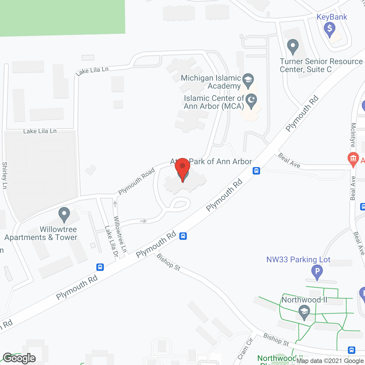 Map of the neighborhood around Atria Park of Ann Arbor