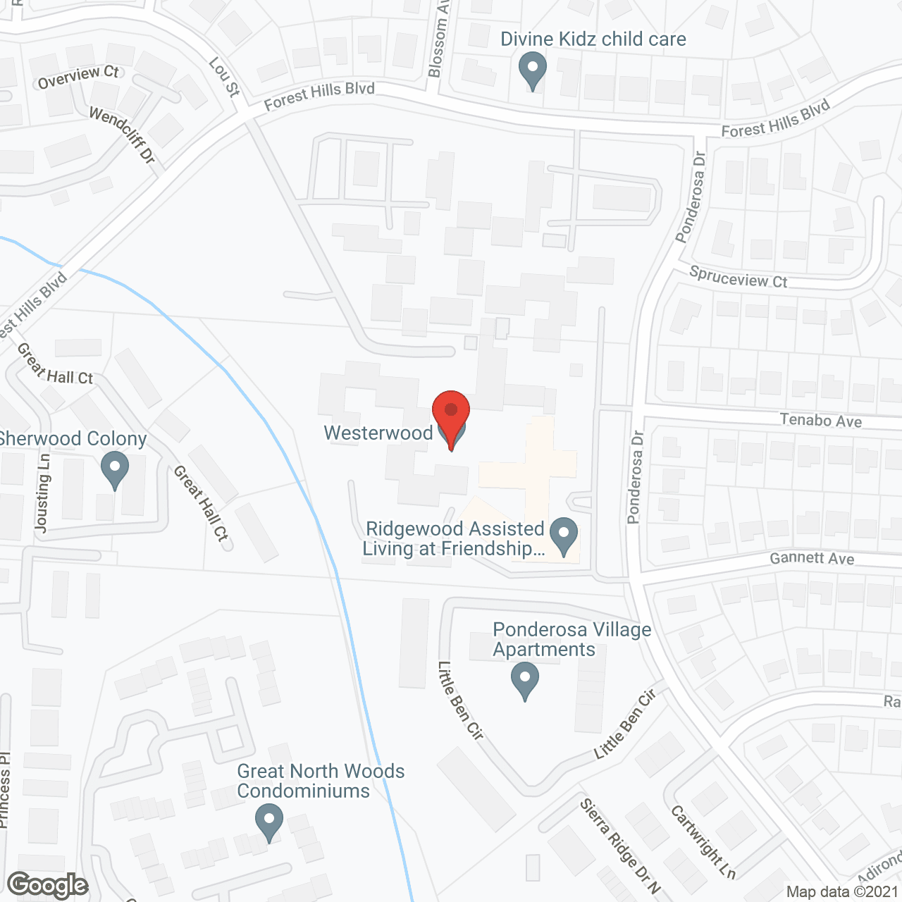 Map of the neighborhood around Westerwood (Friendship Village Columbus)