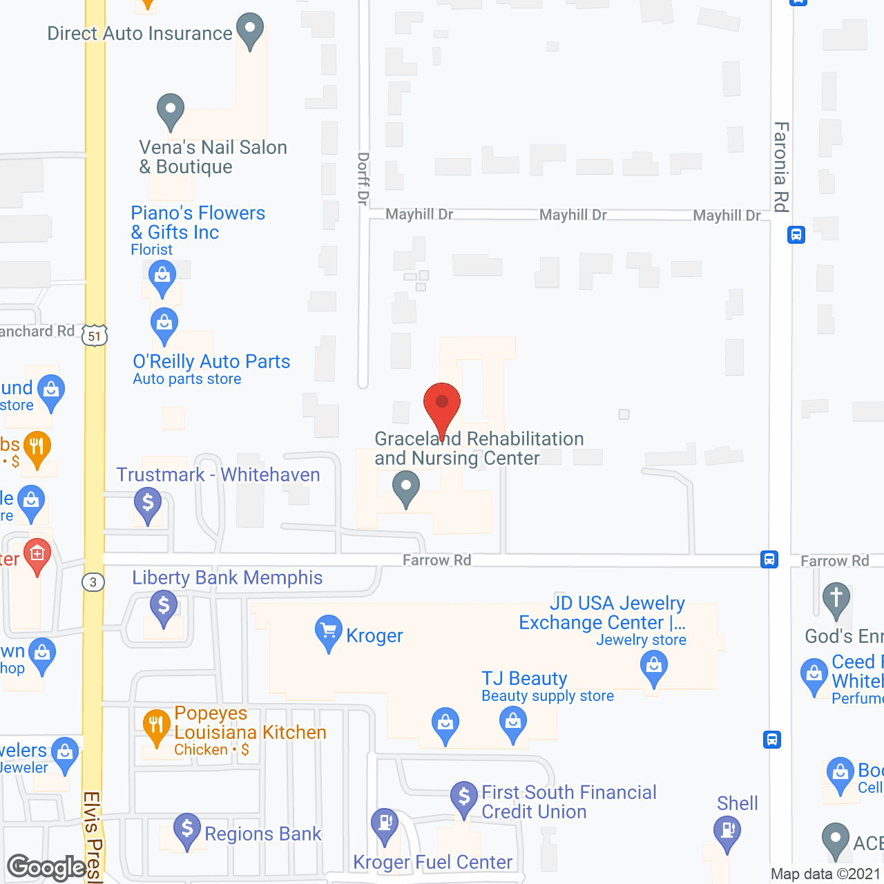 Map of the neighborhood around Graceland Nursing Ctr