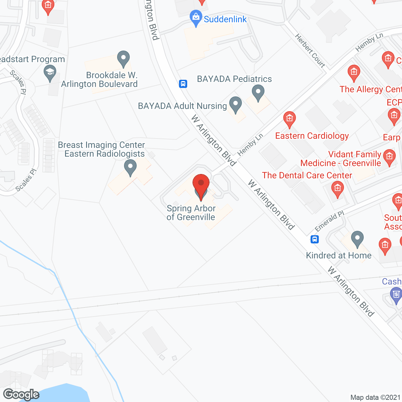 Map of the neighborhood around Spring Arbor of Greenville