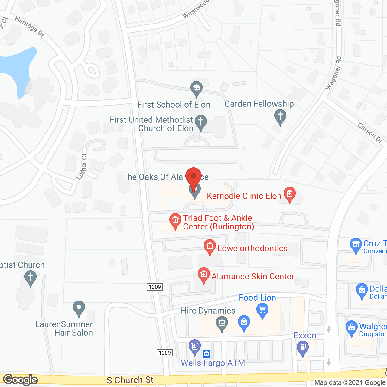 Map of the neighborhood around The Oaks of Alamance
