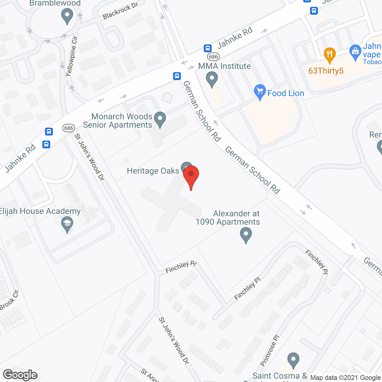 Map of the neighborhood around Heritage Oaks