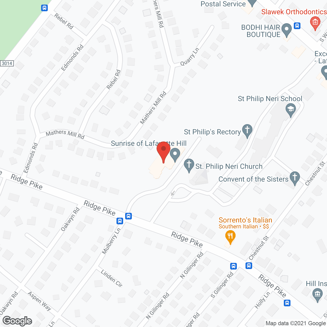 Map of the neighborhood around Sunrise of Lafayette Hill