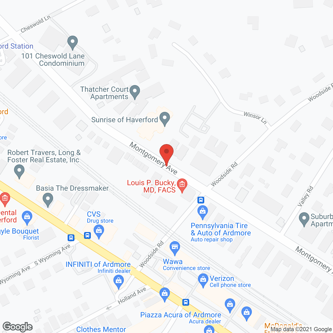 Map of the neighborhood around Sunrise of Haverford