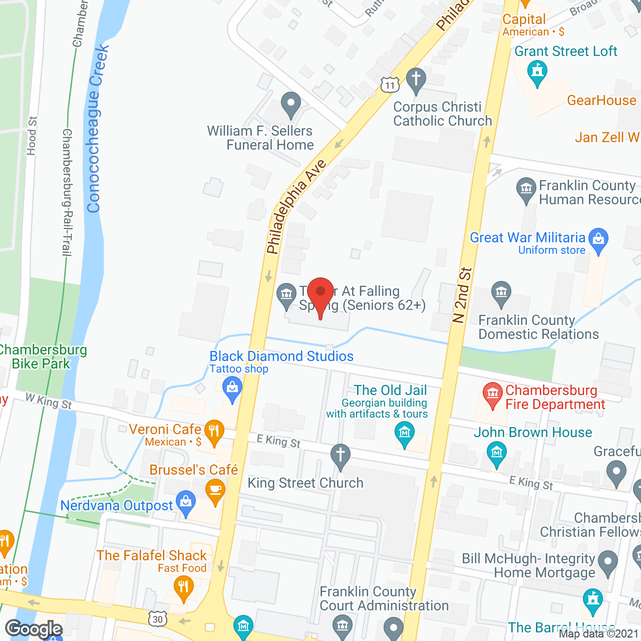 Map of the neighborhood around The Tower at Falling Spring