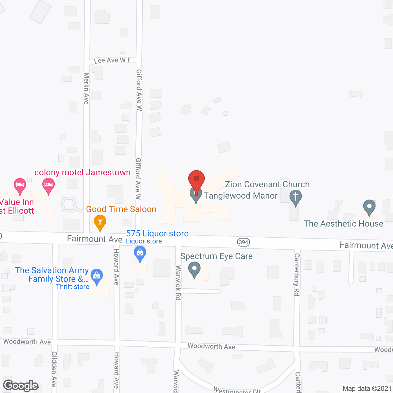 Map of the neighborhood around Tanglewood Manor