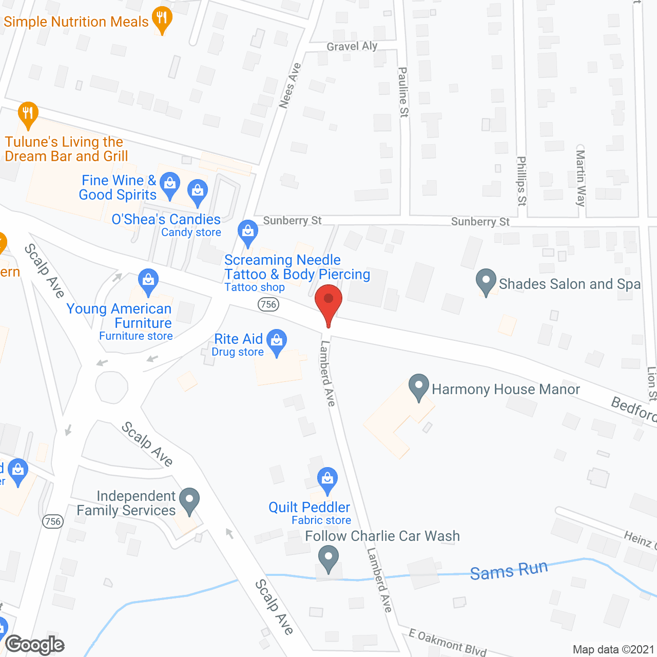 Map of the neighborhood around Harmony House Manor