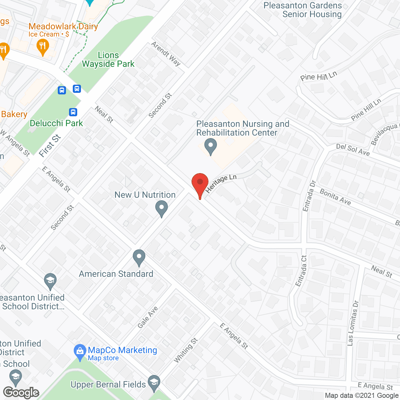 Map of the neighborhood around Pleasanton Nursing and Rehabilitation Center