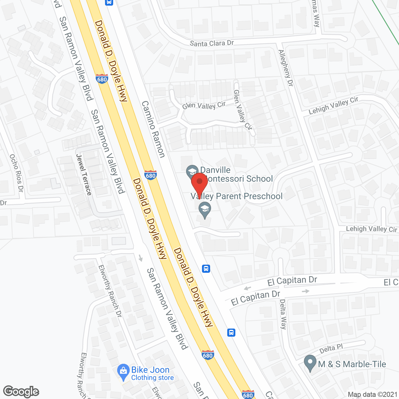 Map of the neighborhood around Camino Ramon Home for Seniors