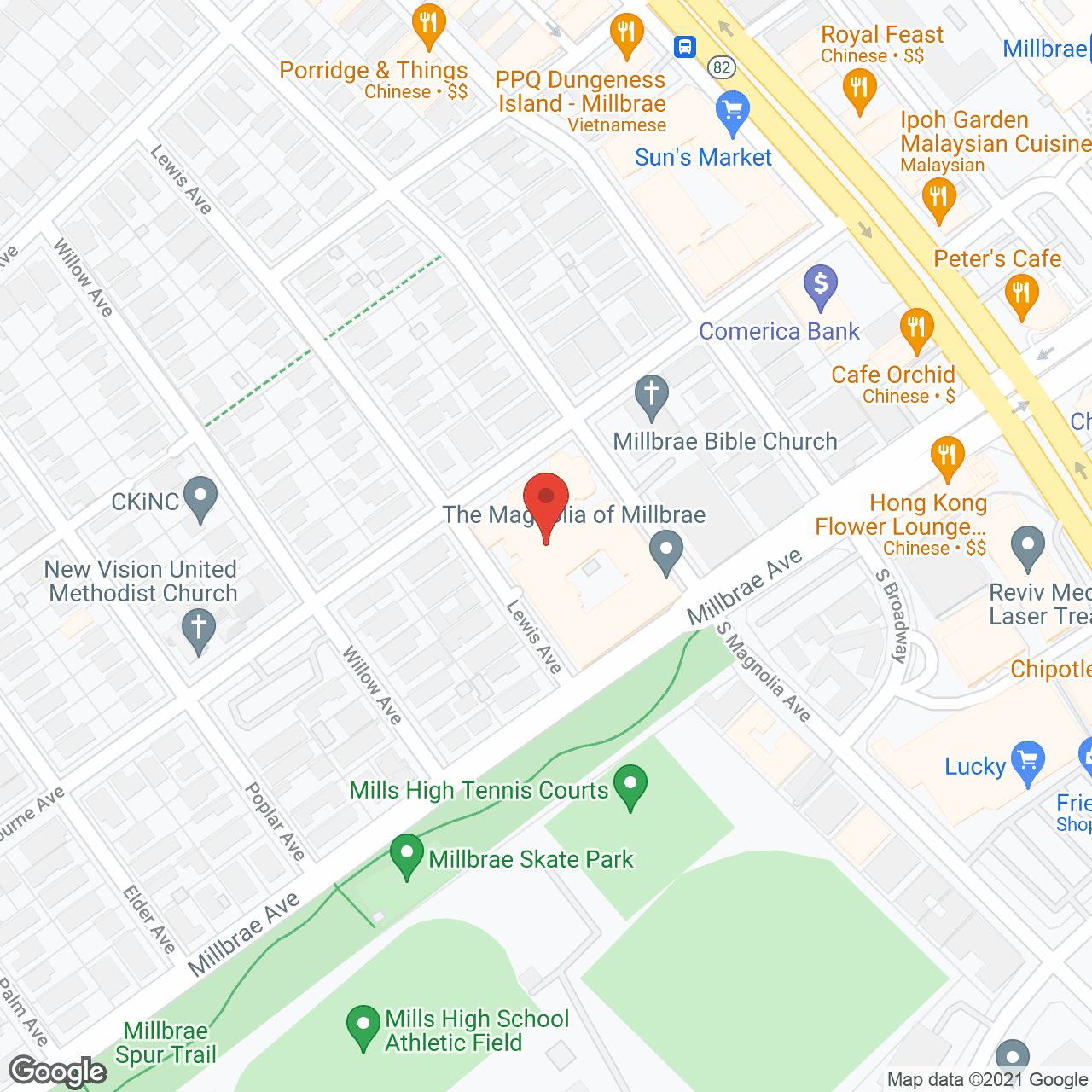 Map of the neighborhood around The Magnolia of Millbrae