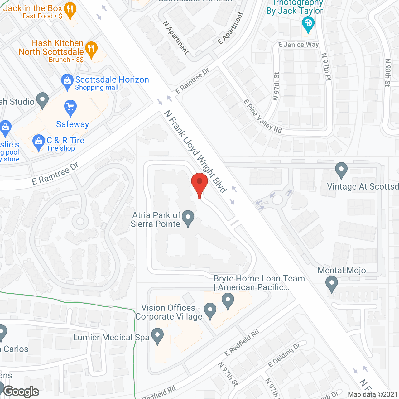 Map of the neighborhood around Atria Park of Sierra Pointe