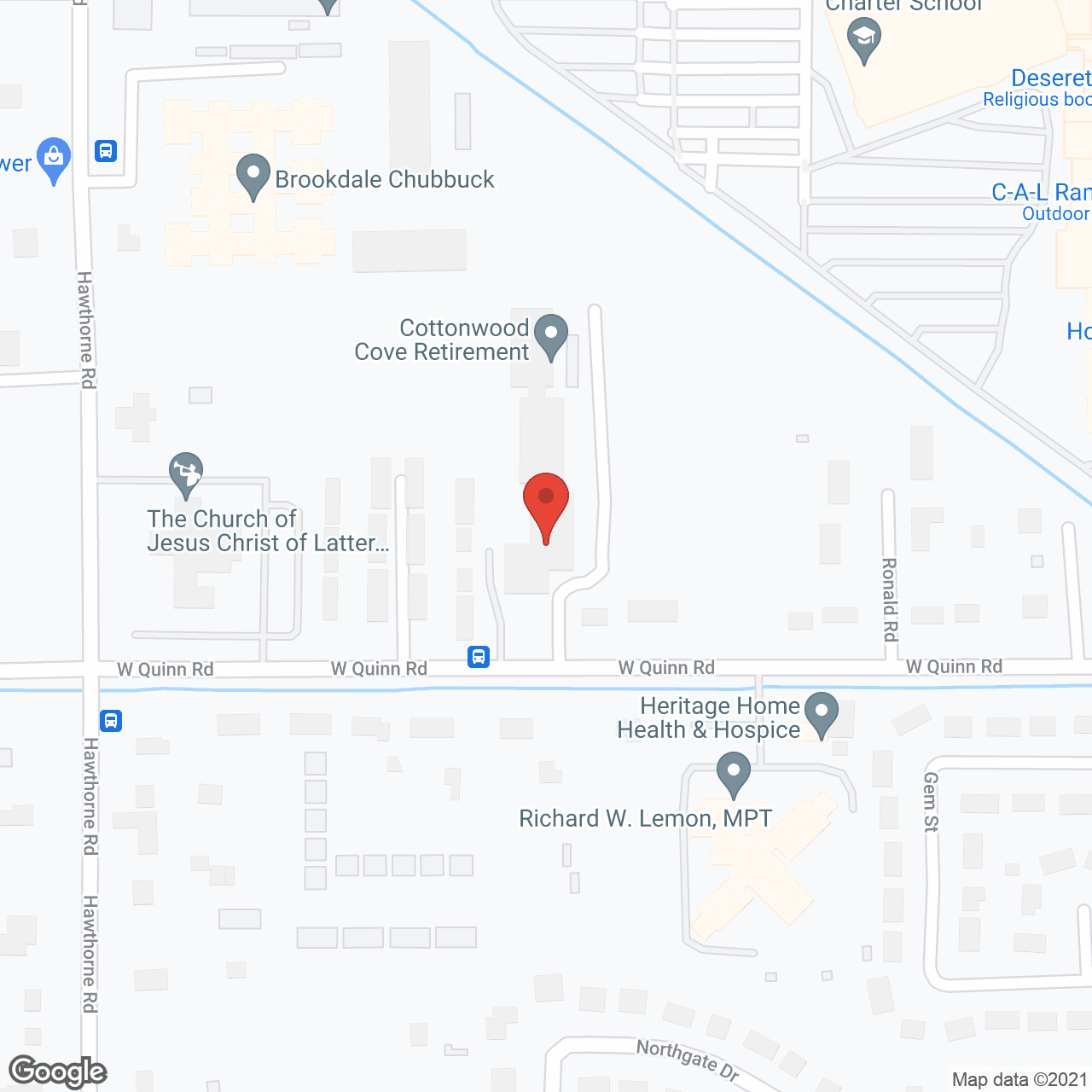 Map of the neighborhood around Cottonwood Cove Retirement Community