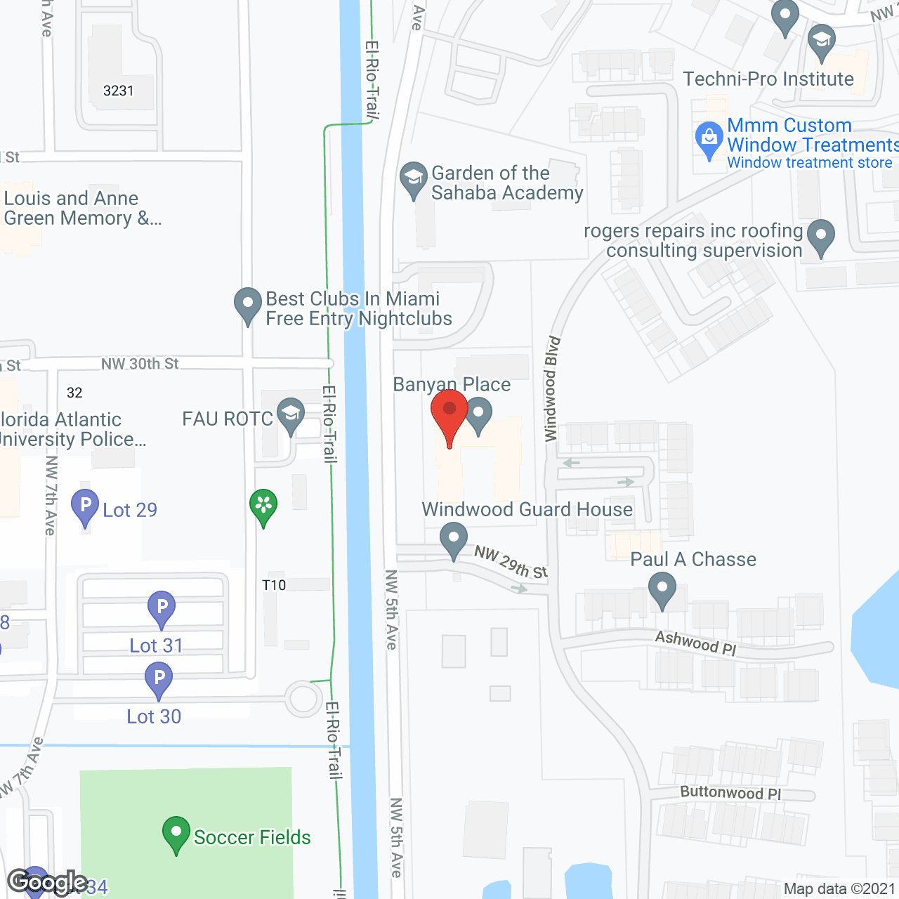 Map of the neighborhood around Banyan Place