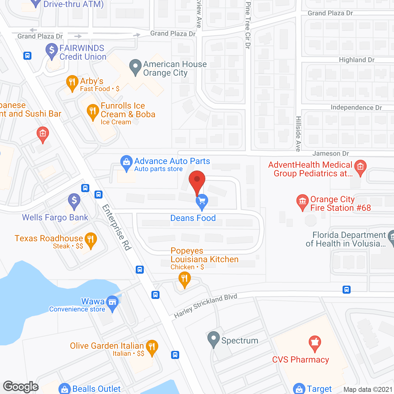 Map of the neighborhood around Villas of Orange City