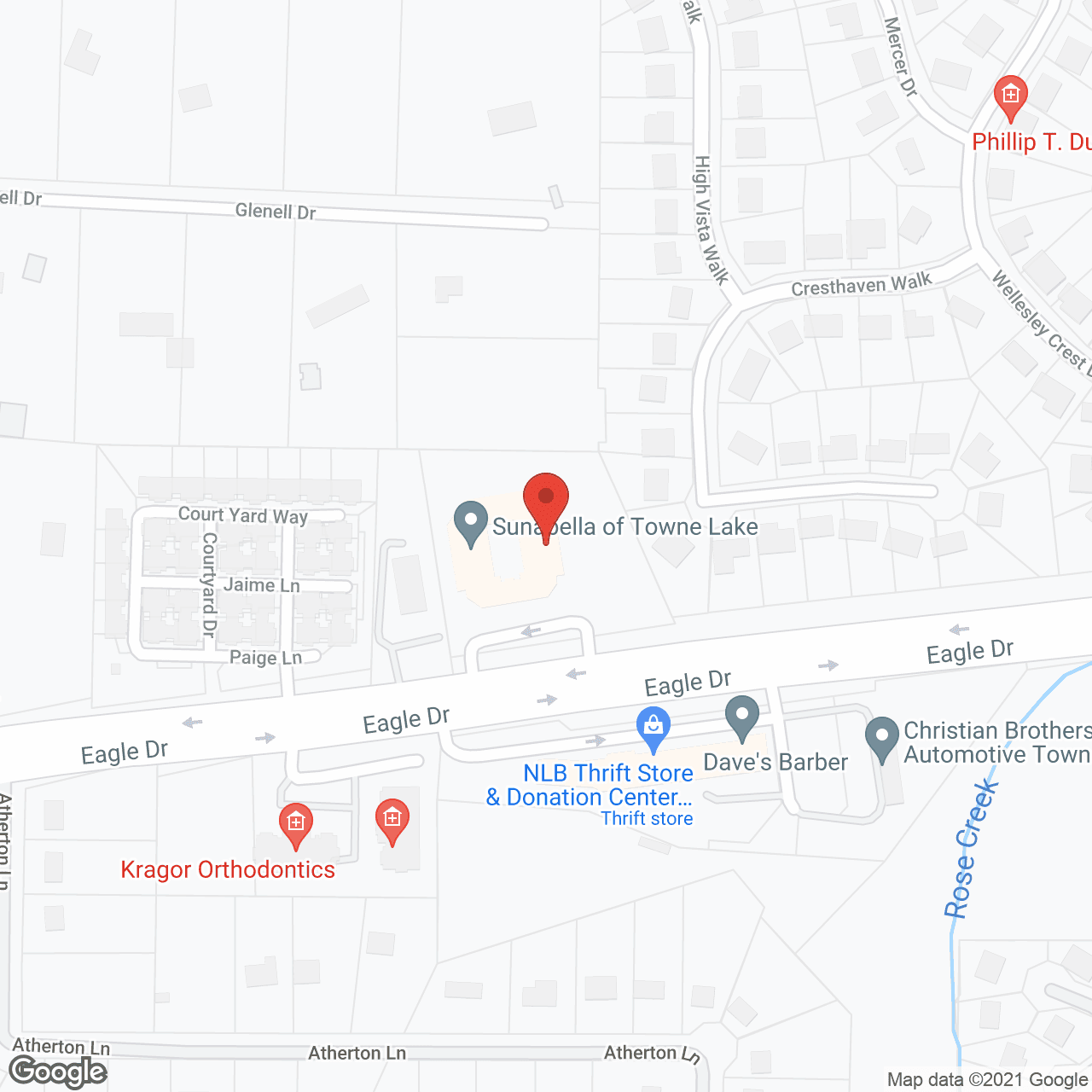 Map of the neighborhood around Sunabella of Towne Lake